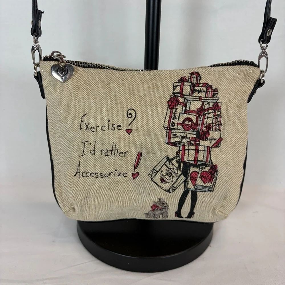 Brighton Scottie Dog Canvas Crossbody Bag Heart Charm Novelty with dust bag